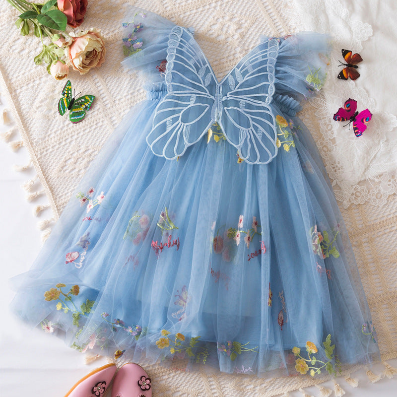 Korean Flower Embroidery Chiffon Skirt for Girls