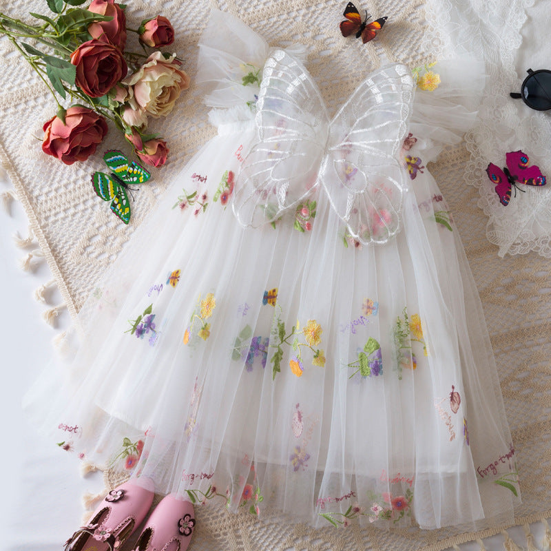 Korean Flower Embroidery Chiffon Skirt for Girls