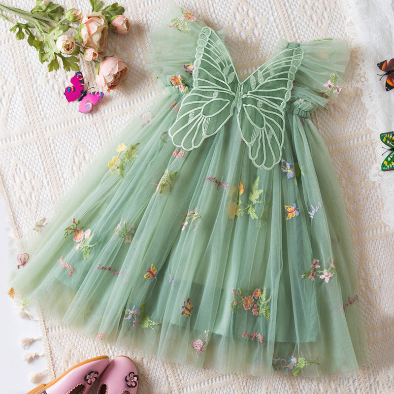 Korean Flower Embroidery Chiffon Skirt for Girls