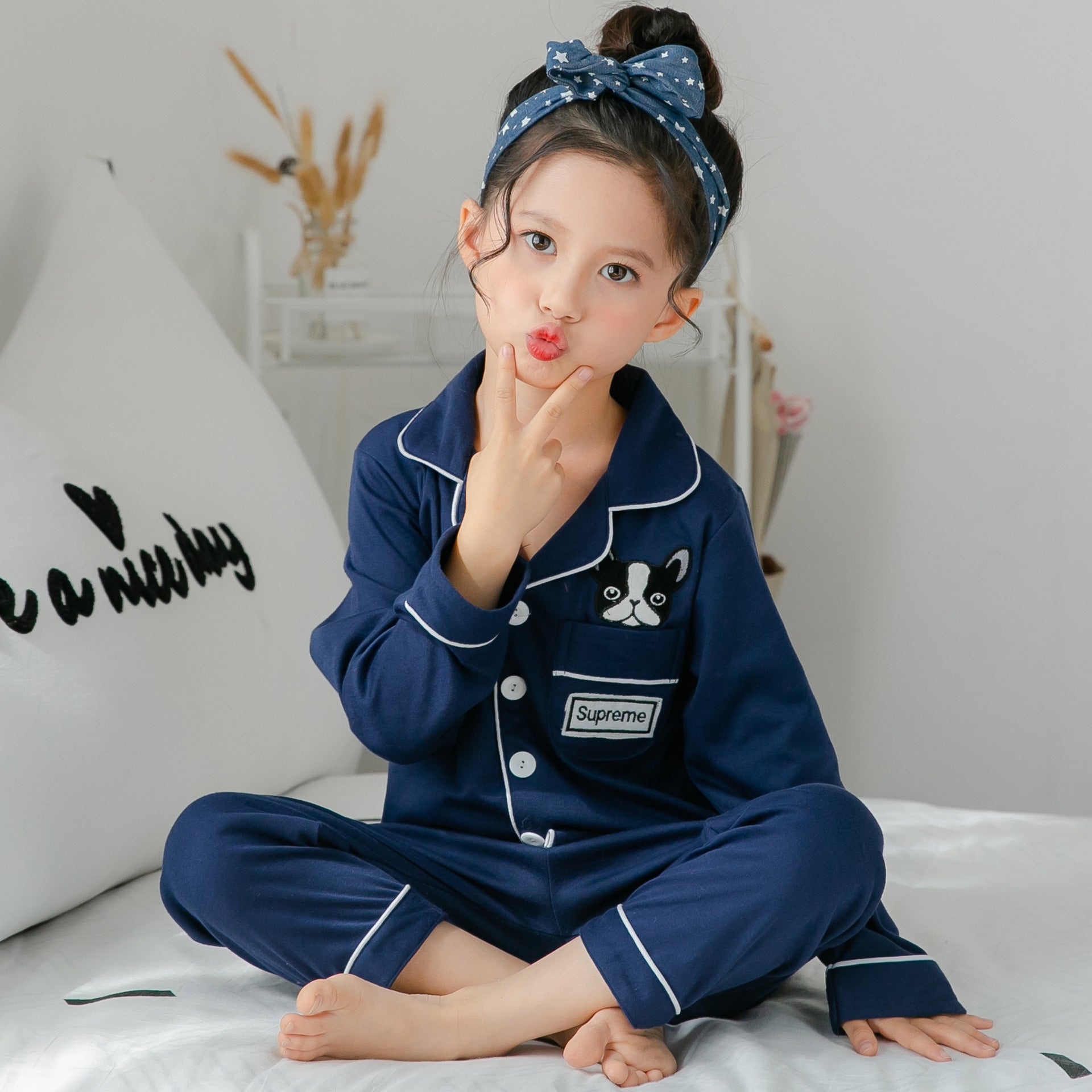 Children's Cotton Pajamas with Stripes and Fleece Thickness
