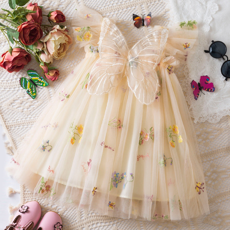 Korean Flower Embroidery Chiffon Skirt for Girls