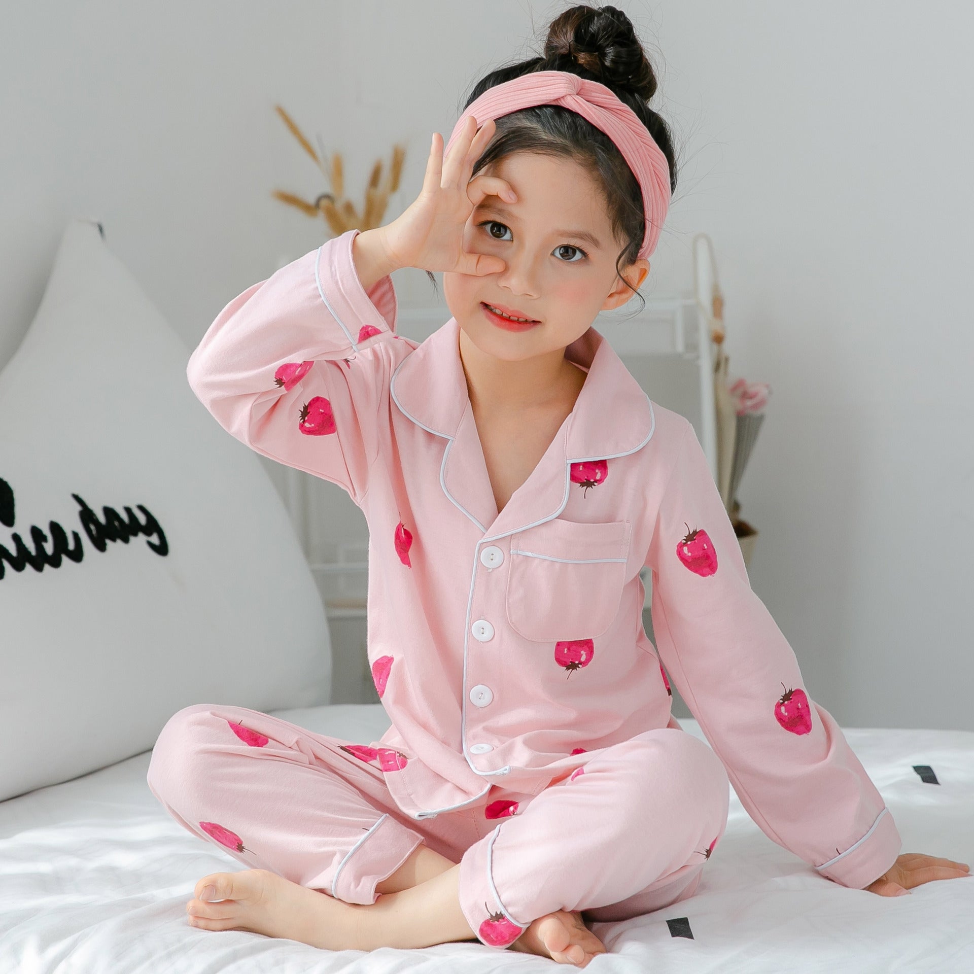 Children's Cotton Pajamas with Stripes and Fleece Thickness