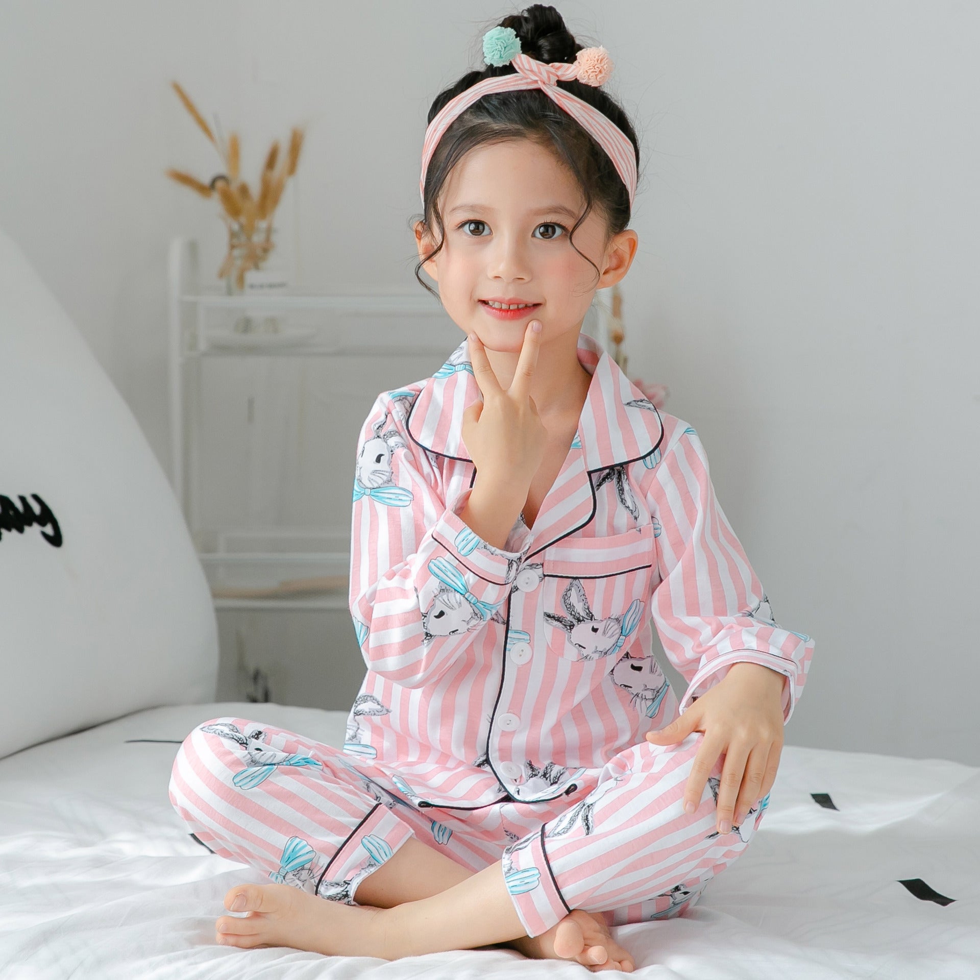 Children's Cotton Pajamas with Stripes and Fleece Thickness