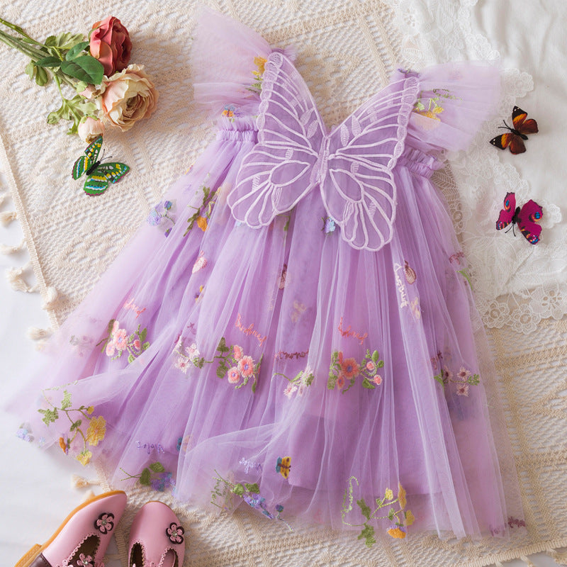 Korean Flower Embroidery Chiffon Skirt for Girls