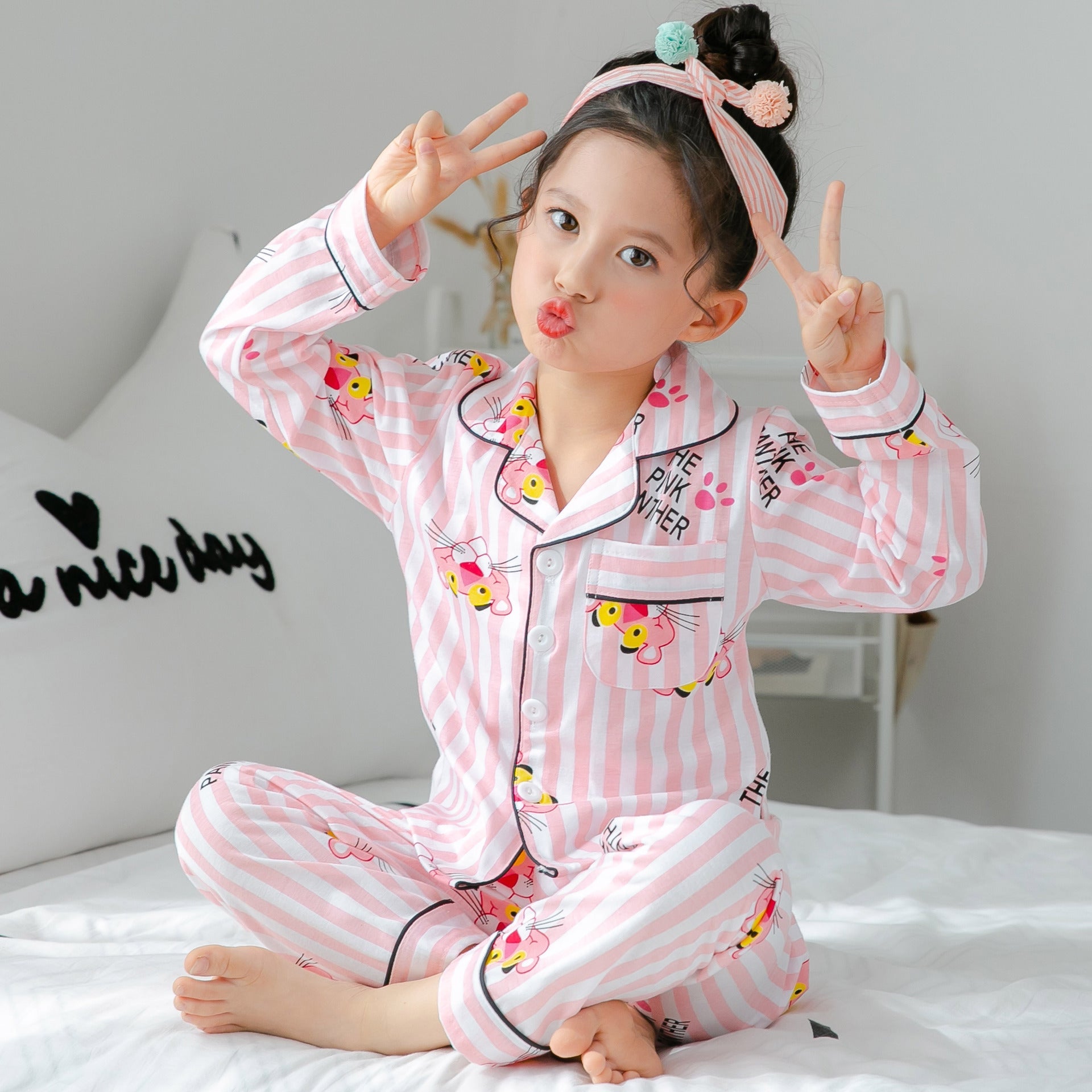 Children's Cotton Pajamas with Stripes and Fleece Thickness