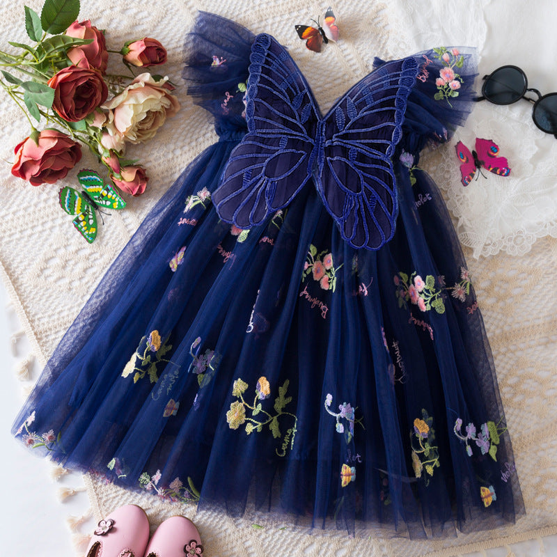 Korean Flower Embroidery Chiffon Skirt for Girls
