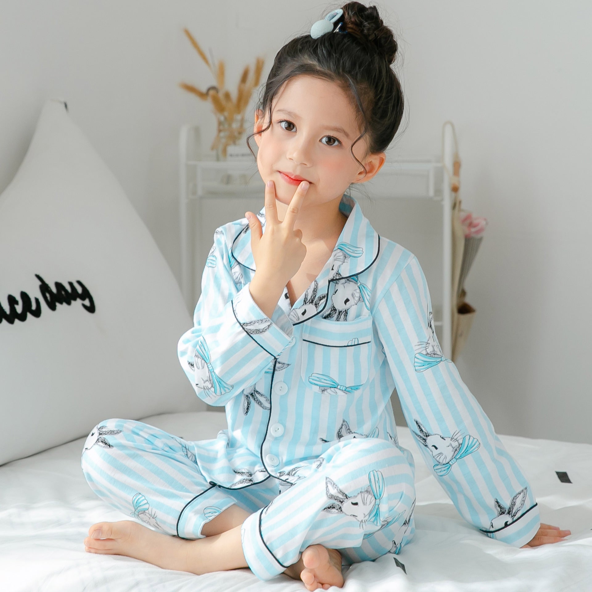 Children's Cotton Pajamas with Stripes and Fleece Thickness