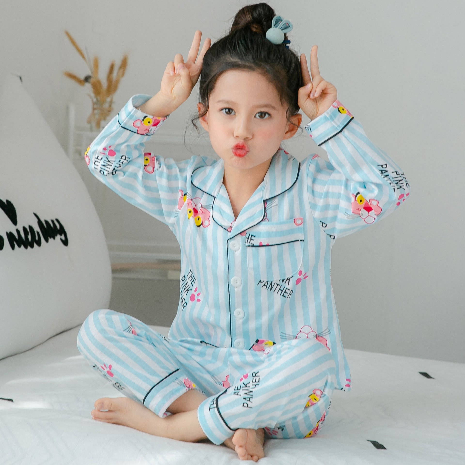 Children's Cotton Pajamas with Stripes and Fleece Thickness