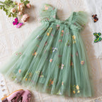Korean Flower Embroidery Chiffon Skirt for Girls