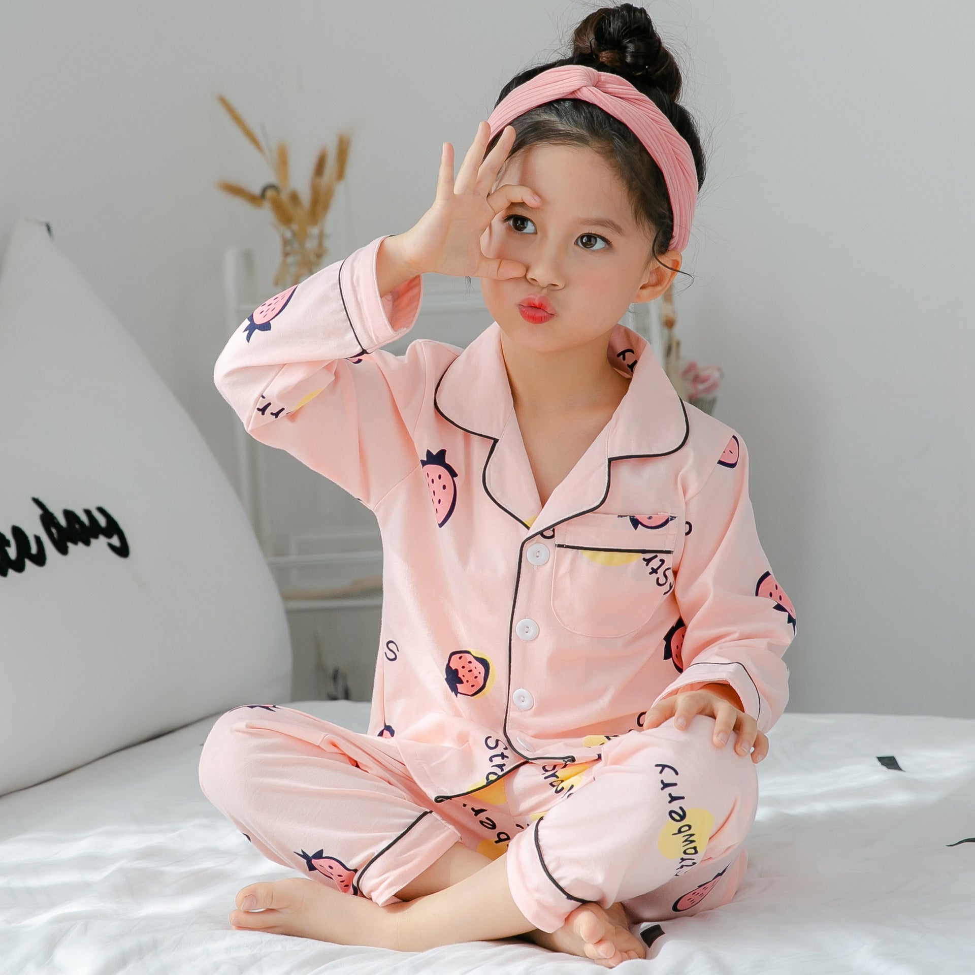 Children's Cotton Pajamas with Stripes and Fleece Thickness