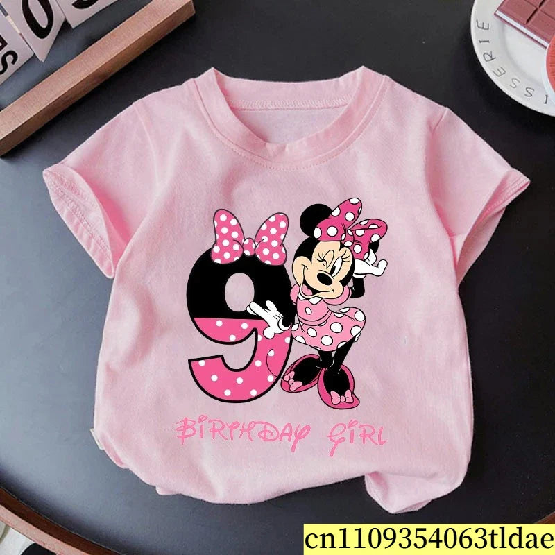 Minnie Mouse Girls Cotton T-Shirt Pink Birthday Tee