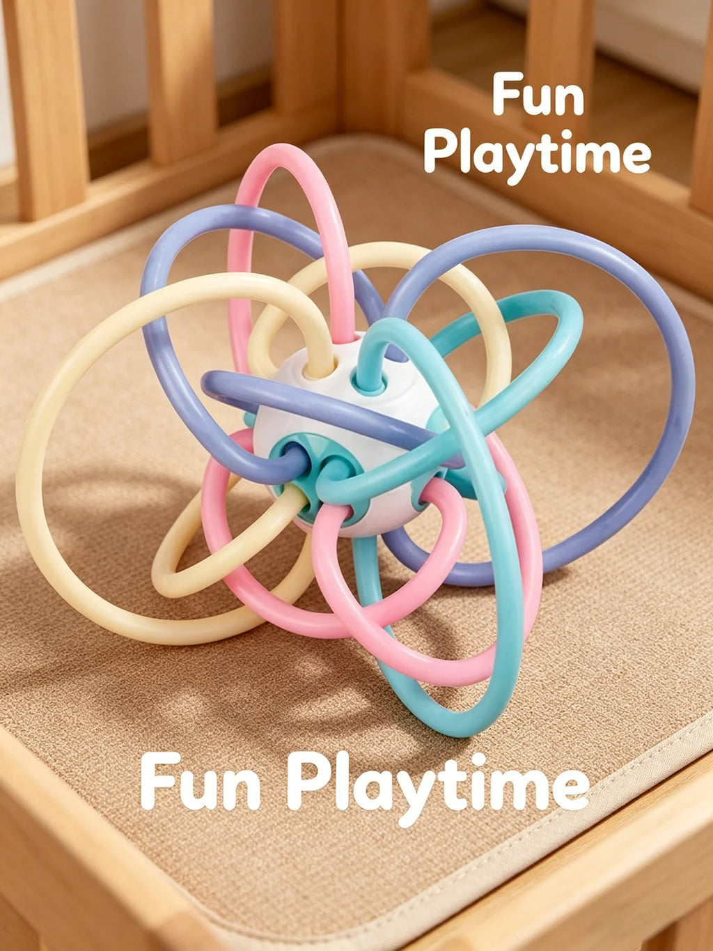 Baby Manhattan Grasping Ball - 3-in-1 Teether, Rattle, and Soft Rubber Grasping Toy for Early Education and Teething Relief