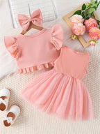 Newborn 2024 Baby Girls Dress Summer Waist Flower Vest Sleeveless Short Top Sweet Girl Lace Mesh Dress