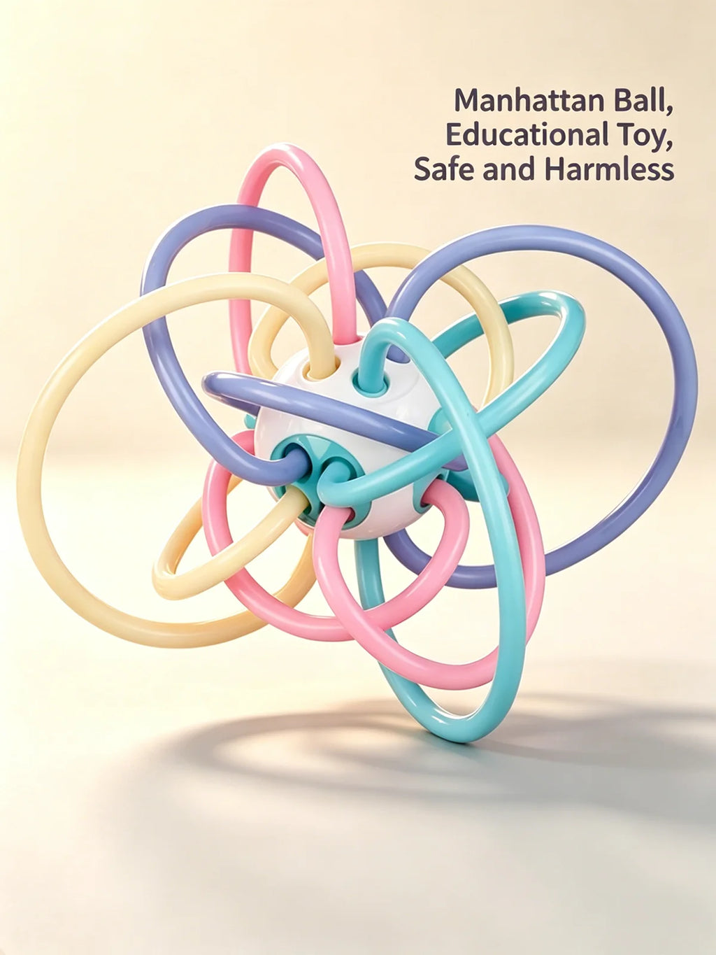 Baby Manhattan Grasping Ball - 3-in-1 Teether, Rattle, and Soft Rubber Grasping Toy for Early Education and Teething Relief