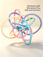 Baby Manhattan Grasping Ball - 3-in-1 Teether, Rattle, and Soft Rubber Grasping Toy for Early Education and Teething Relief