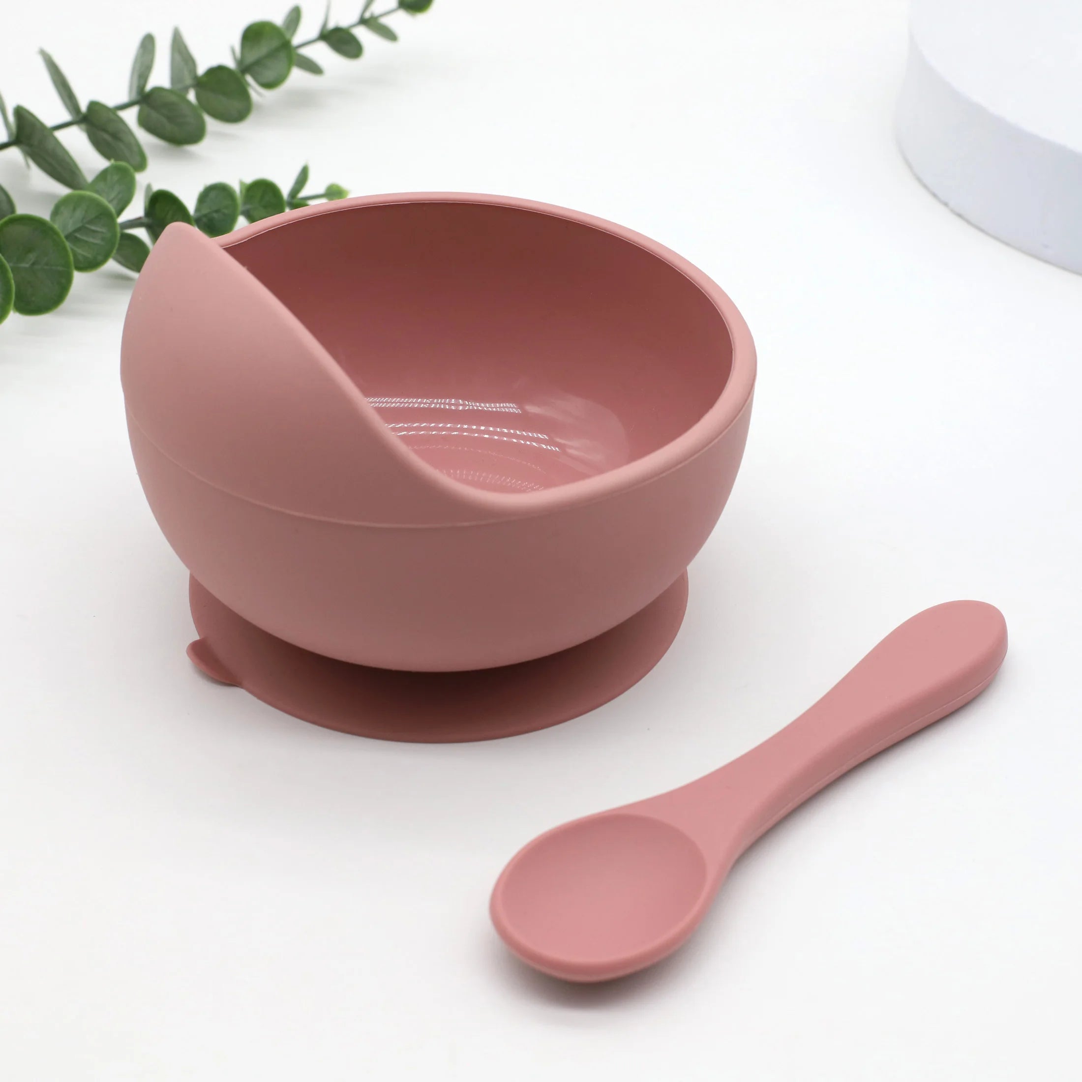Baby silicone complementary food feeding bowl spoon set with suction cup for strong suction
