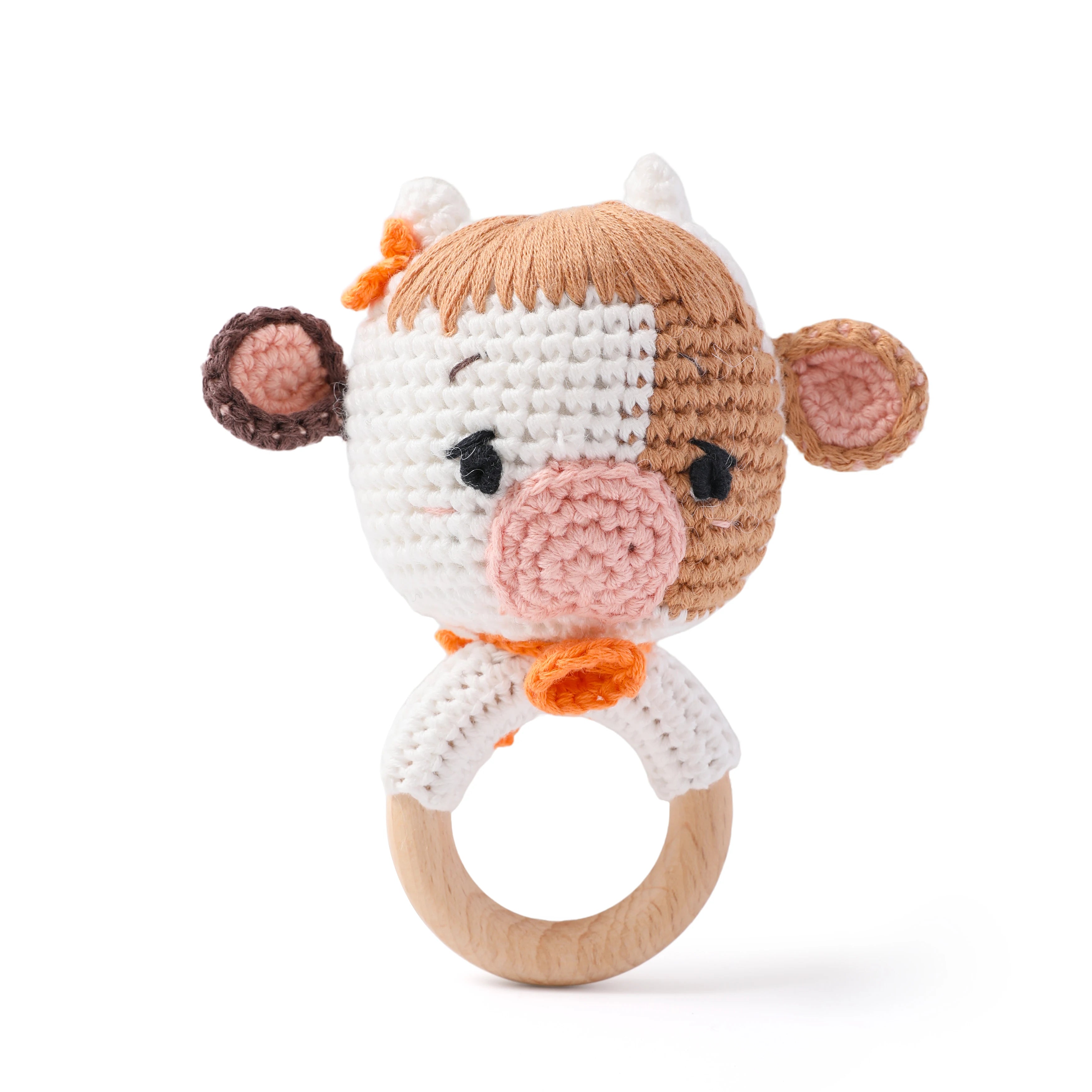 1PC Crochet Animal Bear Rattle Toy Soother Bracelet Wooden Teether Ring Baby Product Mobile Pram Crib Wooden Toys Newborn Gifts