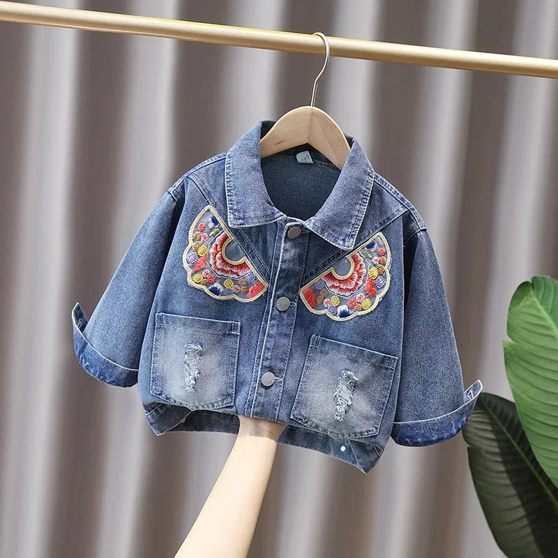 Denim Jacket for Girls Spring Casual Outerwear 7-12Y