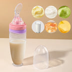 120 ml/4oz Infant Baby Liquid Silicone Food Squeeze Feeder | Fruit Puree & Rice Paste Dispenser | Detachable Spoon