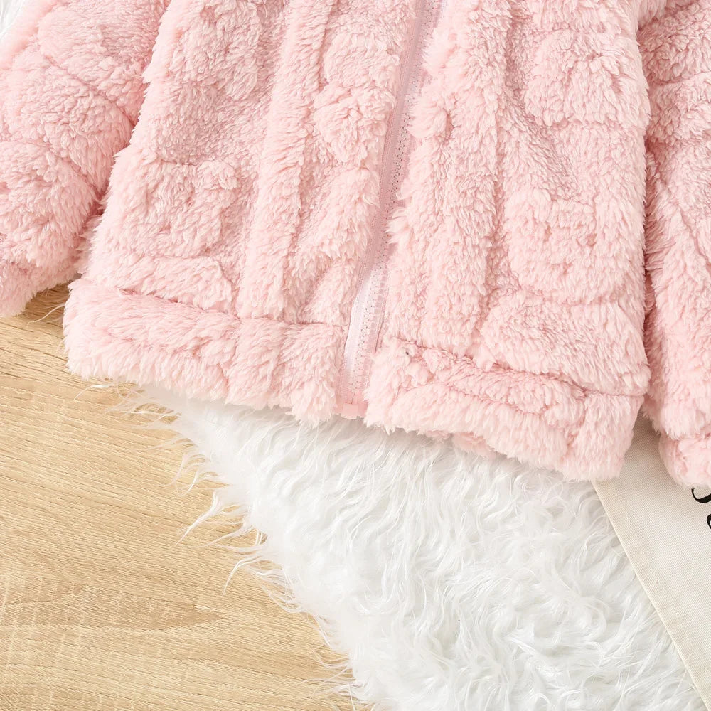 Baby Girl Coat Winter Solid Colour Lambswool Hooded Long Sleeve Girls Coat Cute Girls Warm Clothing