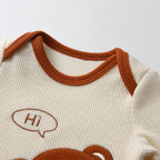 Cute Newborn Infant Baby Boy Spring Autumn Clothes Set Bear Printed Long Sleeve Romper Bodysuit Top and Pants Long Cap Outfit