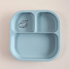 Spill-Proof 3-Section Suction Plate | Custom Name & Fun Cartoon Designs for Toddlers baby silicone square plate