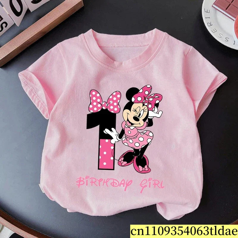 Minnie Mouse Girls Cotton T-Shirt Pink Birthday Tee