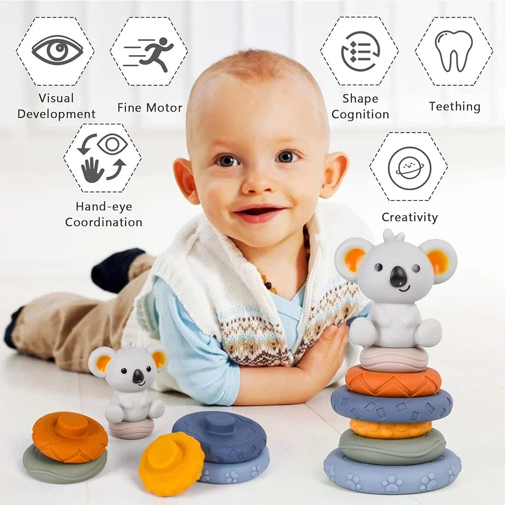 Baby Silicone Building Blocks Montessori Toys for Babies Squeeze Stacker & Teething Toys Early Learning Toy Toddler Boys Girls