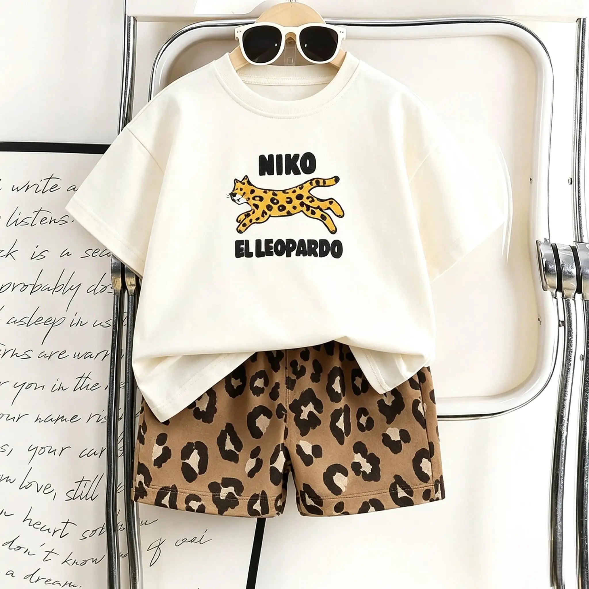 Toddler Animal Print Summer Outfit Set 2pcs Tee and Shorts