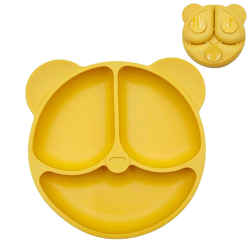 Baby Safe Sucker Silicone Dining Plate Solid Cute Cartoon Children Dishes Suction Toddler Training Tableware Kids Feeding Bowls