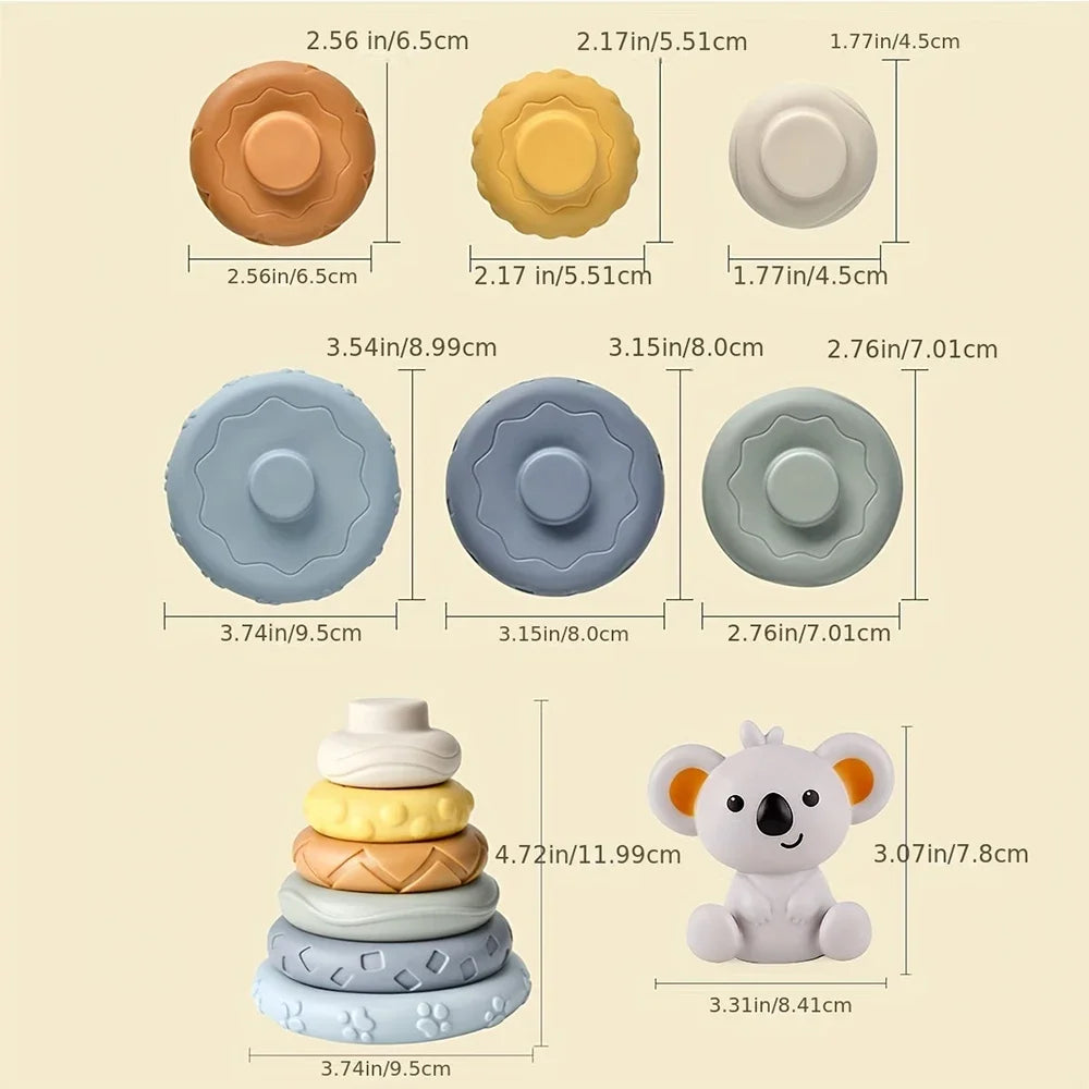 Baby Silicone Building Blocks Montessori Toys for Babies Squeeze Stacker & Teething Toys Early Learning Toy Toddler Boys Girls