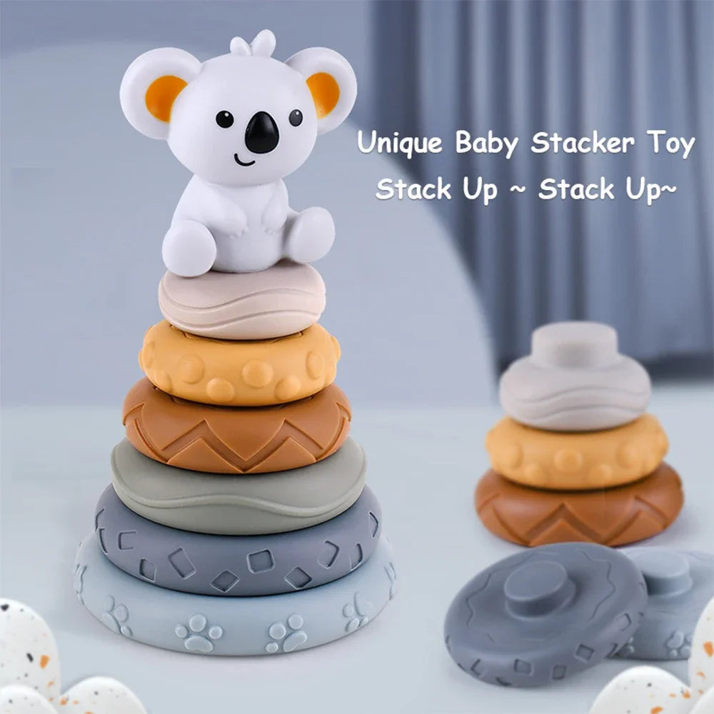Baby Silicone Building Blocks Montessori Toys for Babies Squeeze Stacker & Teething Toys Early Learning Toy Toddler Boys Girls
