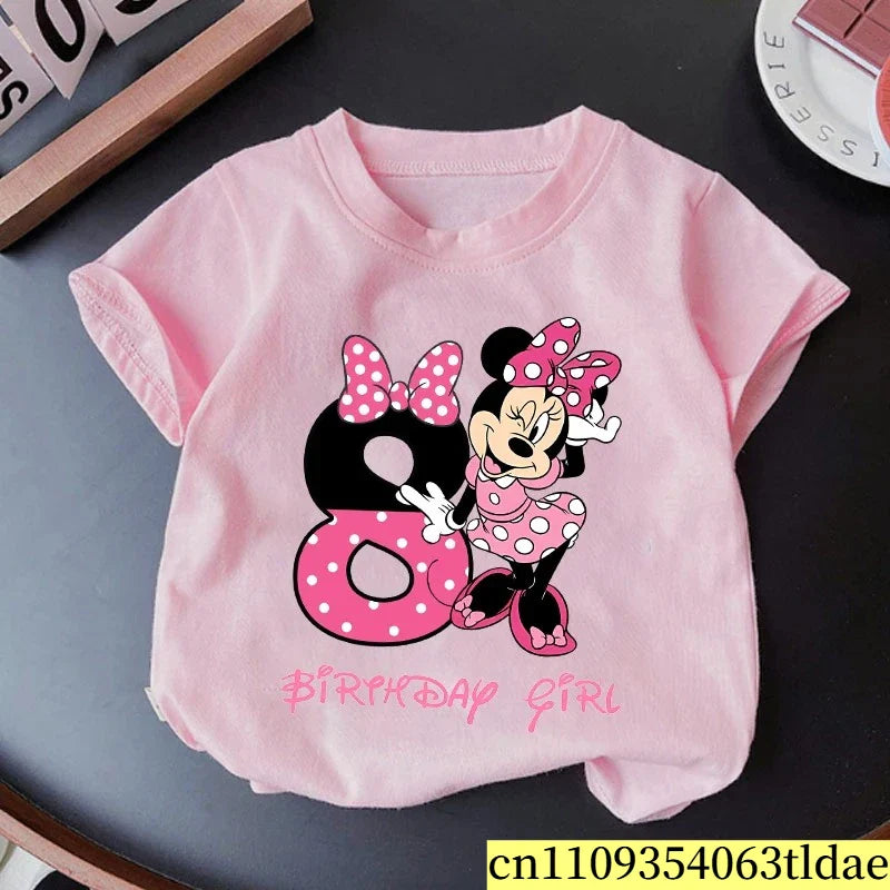Minnie Mouse Girls Cotton T-Shirt Pink Birthday Tee