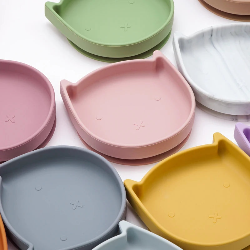 Silicone Cookware Cartoon Animal Feeding Solid Food Baby Dishes Plate Toddle Training Non-slip Suction Tray Children's Tableware