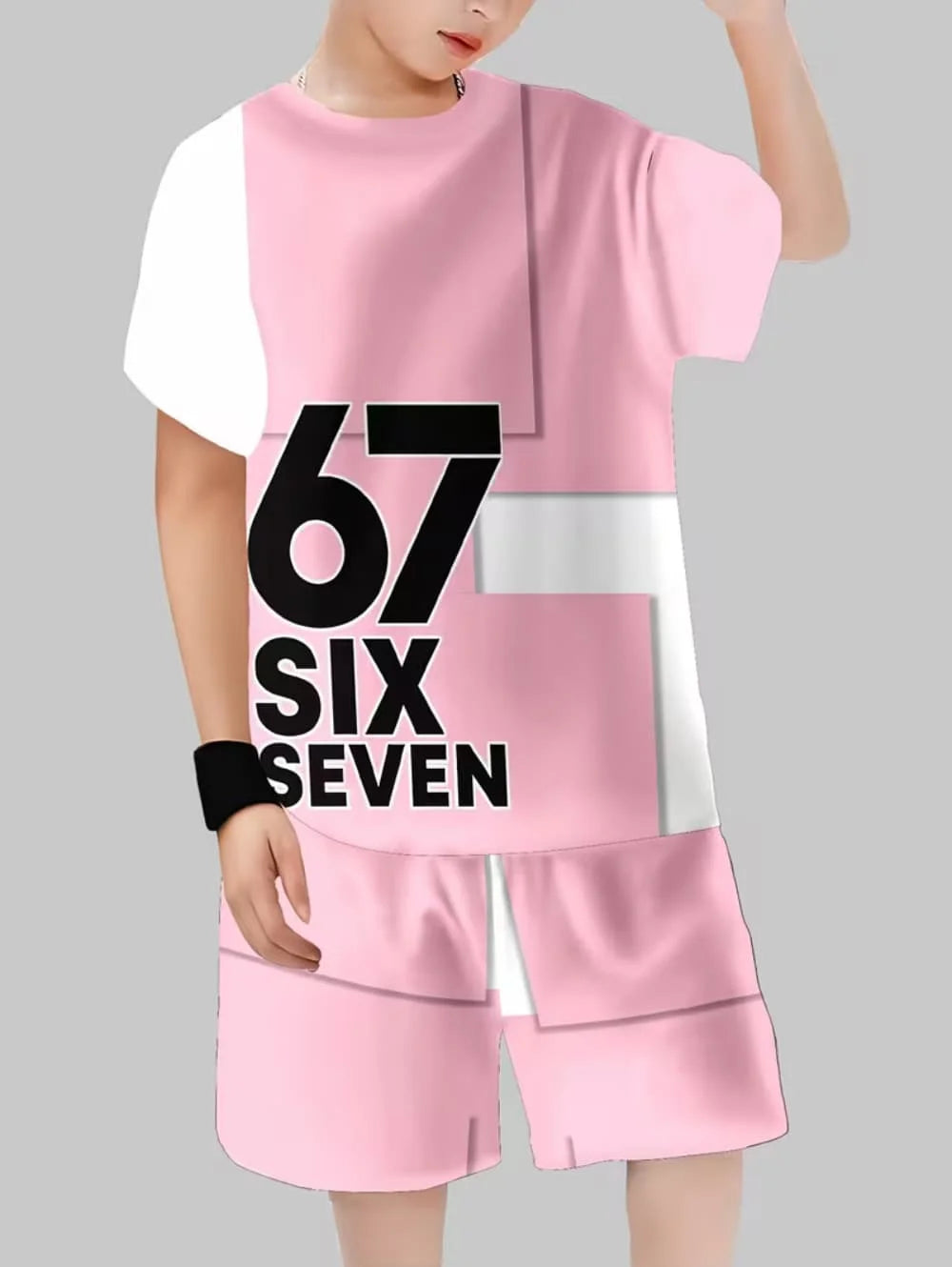 Kids Short Sleeved Suit 67 Number Print T-Shirt and Shorts Set