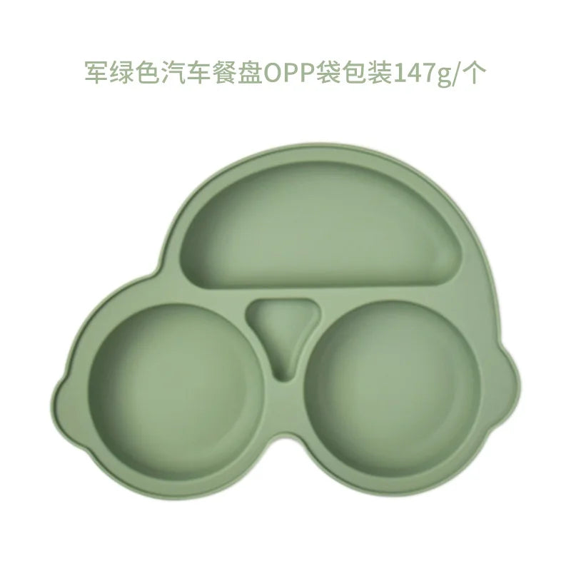 Baby Safe Sucker Silicone Dining Plate Solid Cute Cartoon Children Dishes Suction Toddler Training Tableware Kids Feeding Bowls