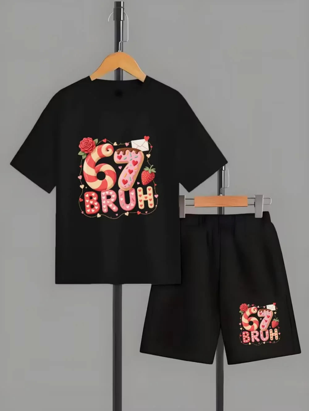 Kids Short Sleeved Suit 67 Number Print T-Shirt and Shorts Set