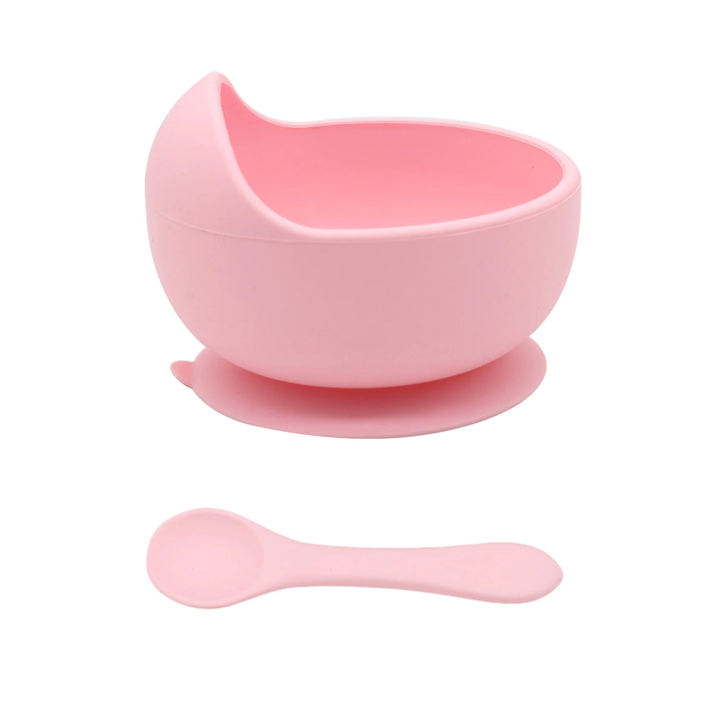 Baby silicone complementary food feeding bowl spoon set with suction cup for strong suction