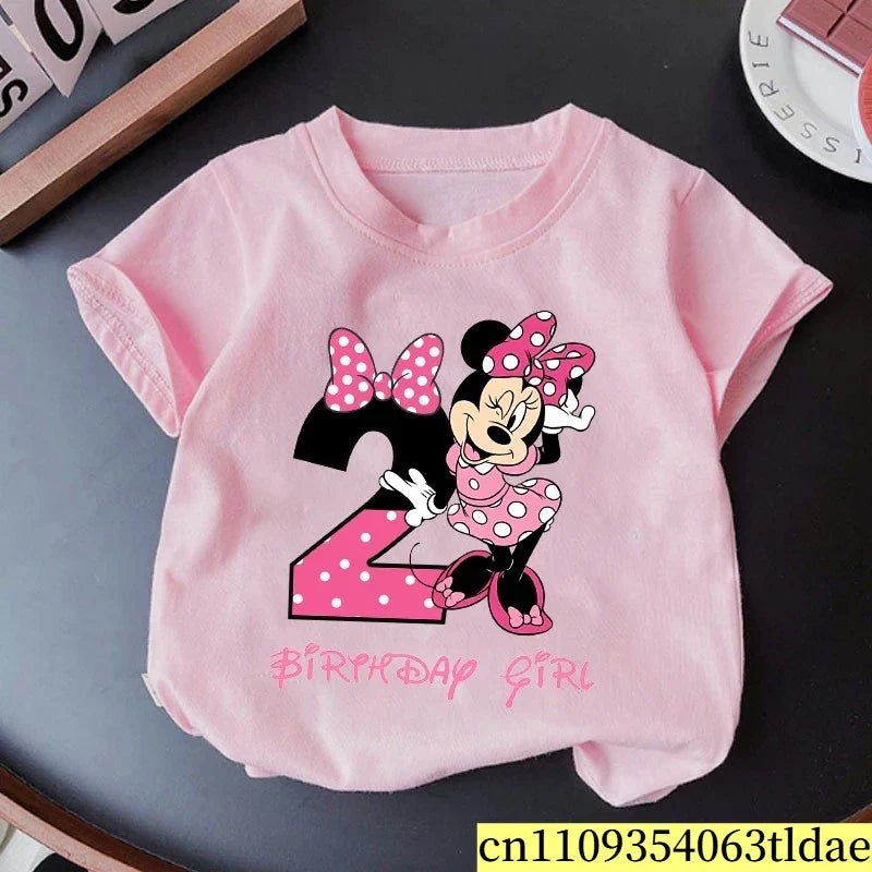 Minnie Mouse Girls Cotton T-Shirt Pink Birthday Tee