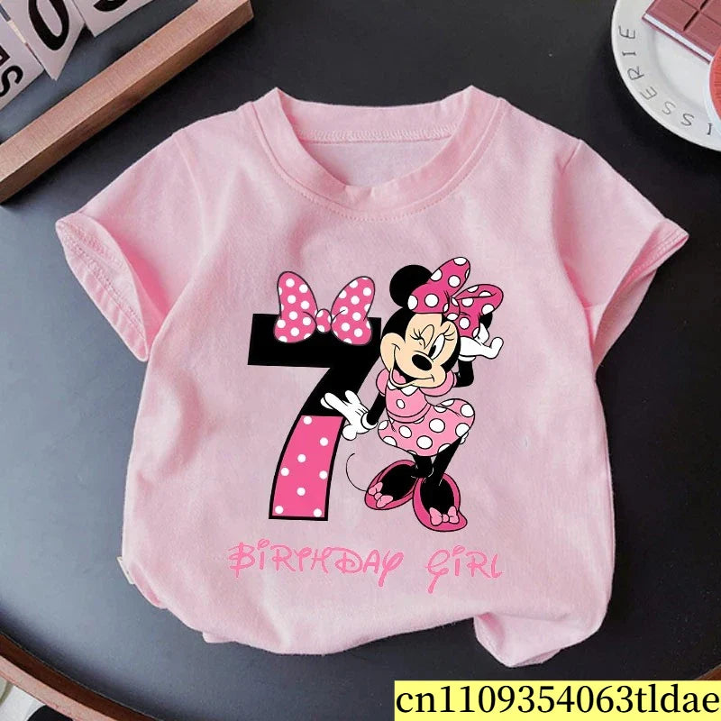 Minnie Mouse Girls Cotton T-Shirt Pink Birthday Tee