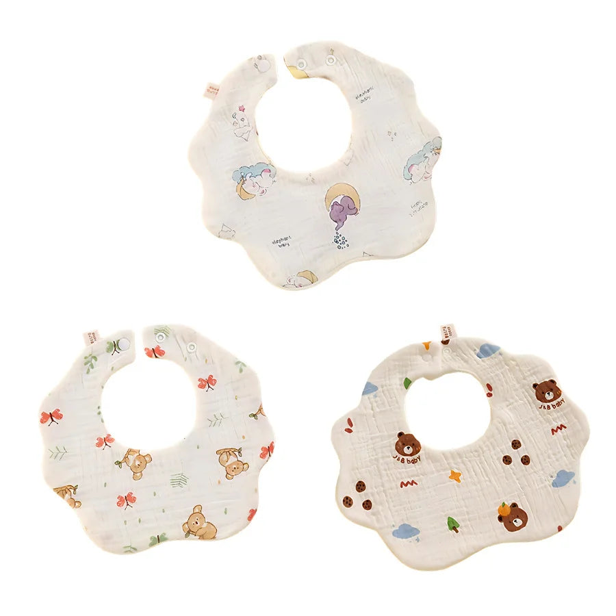 3 Baby Bibs, Soft Petal-Printed Baby Saliva Towels, Universal Feeding Bibs for Babies, Suitable for Use at Home and When Going Out