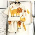 Toddler Animal Print Summer Outfit Set 2pcs Tee and Shorts