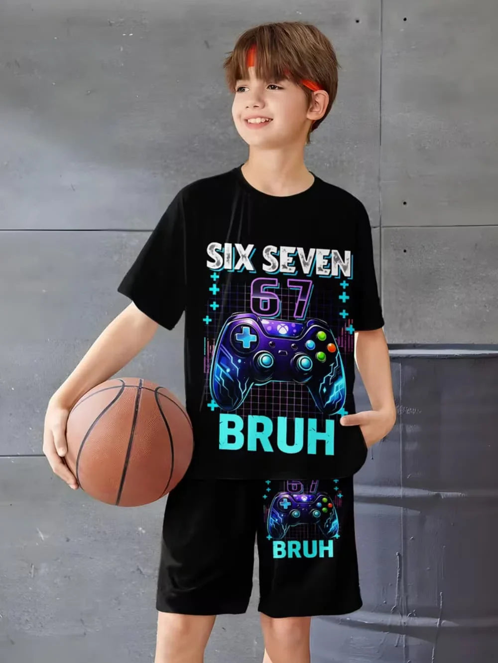 Kids Short Sleeved Suit 67 Number Print T-Shirt and Shorts Set