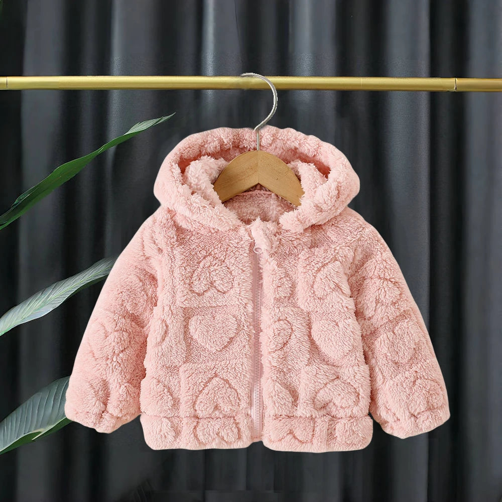 Baby Girl Coat Winter Solid Colour Lambswool Hooded Long Sleeve Girls Coat Cute Girls Warm Clothing