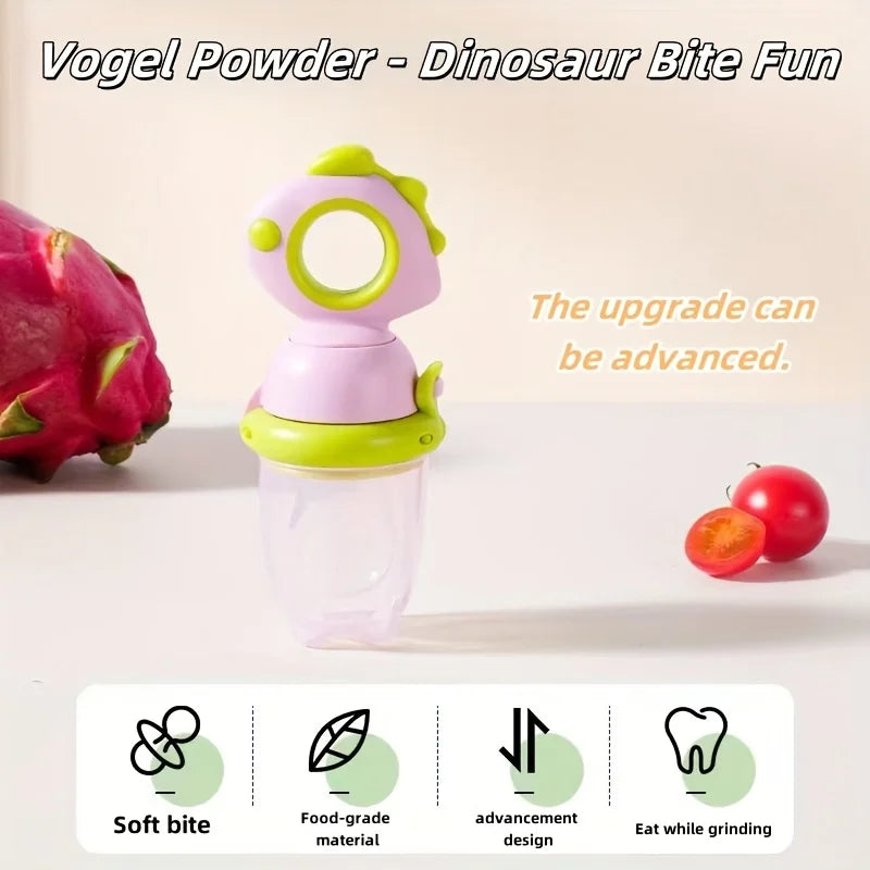 Cute animal rotating and pressing baby food dispenser, infant and toddler baby food pacifier, food-grade silicone fruit feeder,