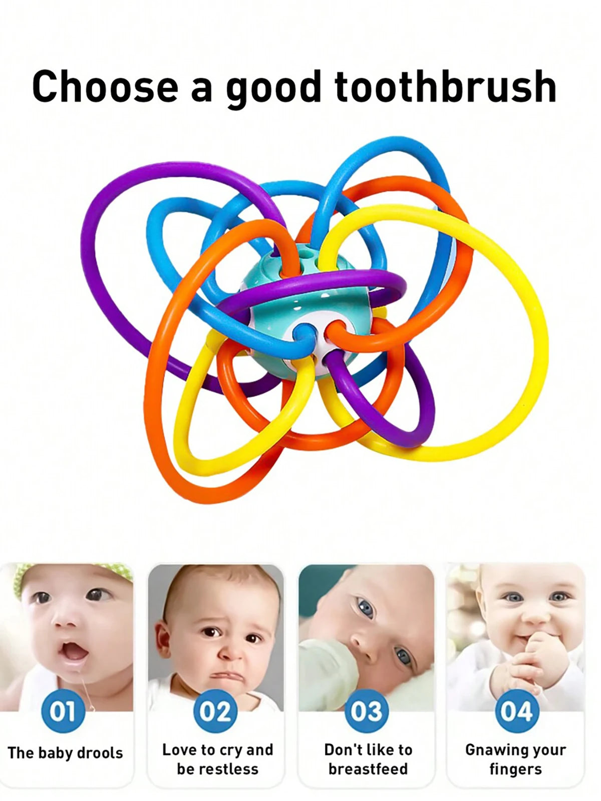 Baby Manhattan Grasping Ball - 3-in-1 Teether, Rattle, and Soft Rubber Grasping Toy for Early Education and Teething Relief