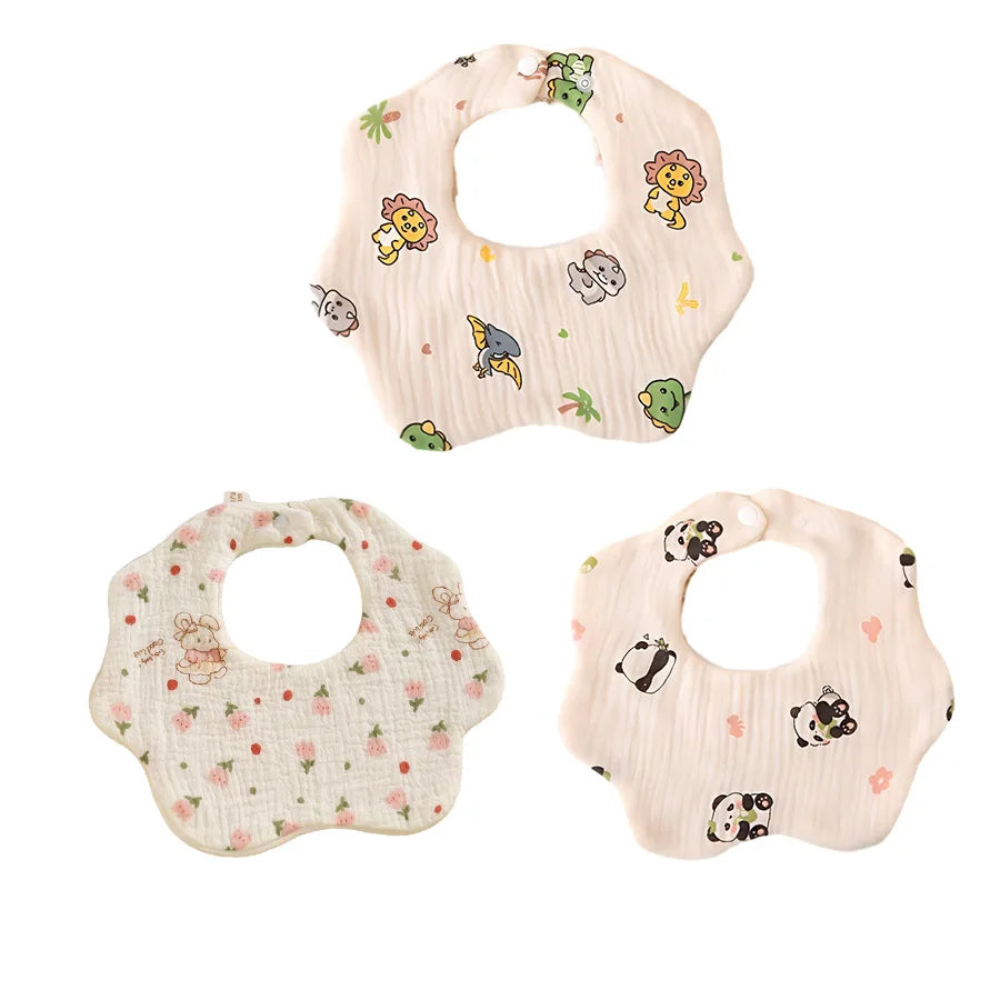 3 Baby Bibs, Soft Petal-Printed Baby Saliva Towels, Universal Feeding Bibs for Babies, Suitable for Use at Home and When Going Out