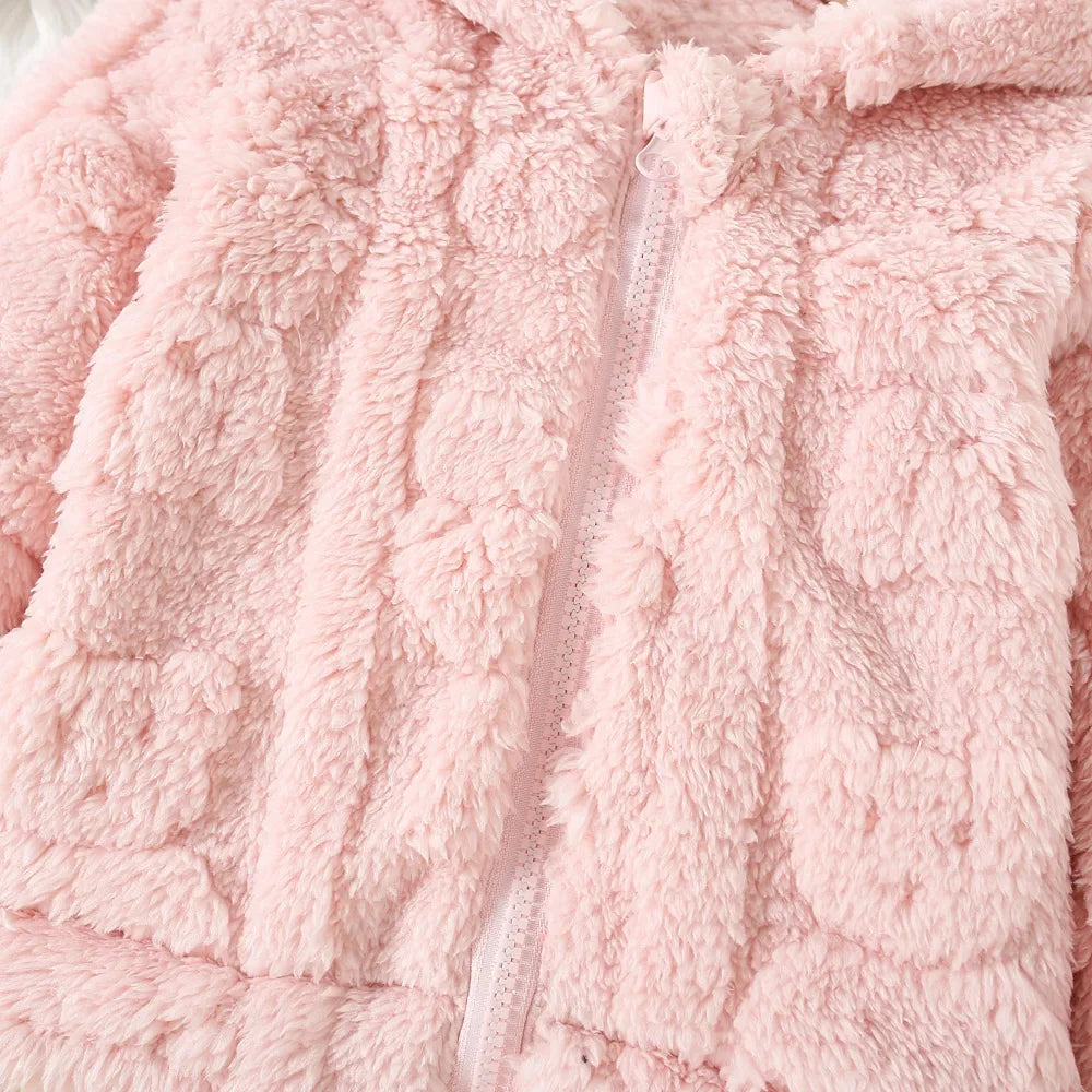 Baby Girl Coat Winter Solid Colour Lambswool Hooded Long Sleeve Girls Coat Cute Girls Warm Clothing