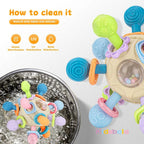 Newborn Infant Shake Grab Spin Multi Sensory Ball Toy 3 in 1 Soft Silicone Chew & Grab Toy for Babies 0-12 Months Christmas Gift
