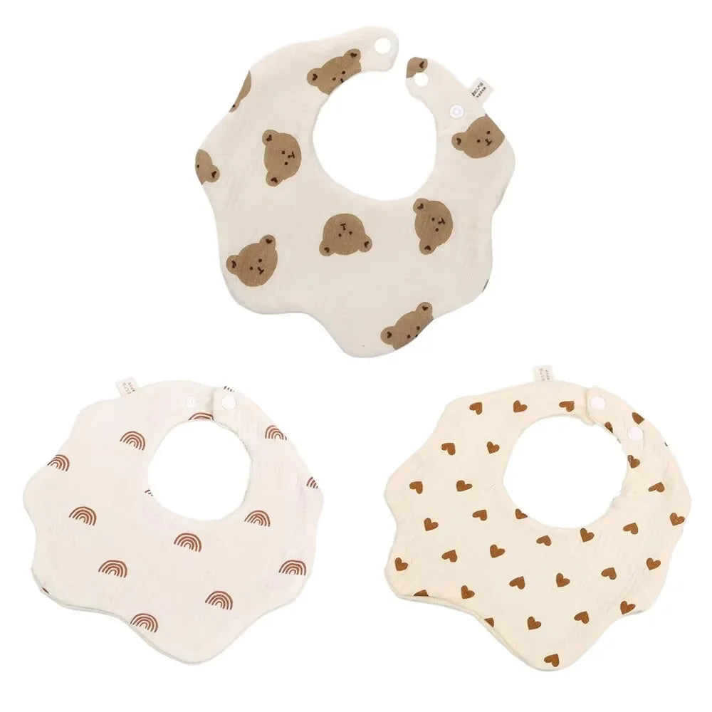 3 Baby Bibs, Soft Petal-Printed Baby Saliva Towels, Universal Feeding Bibs for Babies, Suitable for Use at Home and When Going Out